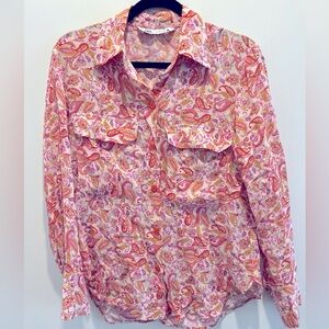 Zara button up shirt pink orange paisley size small